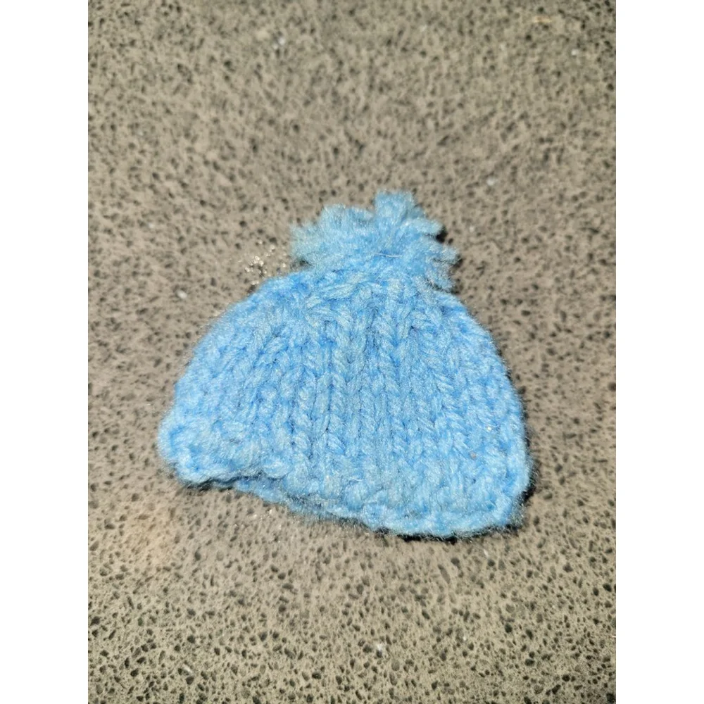 Vintage Barbie Knit Hat Blue Hand Knit Winter Beanie Doll Accessory